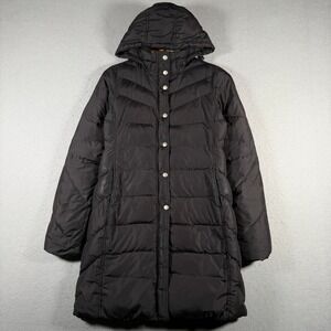 Vintage J. Crew Black Down Puffer Coat Hooded Full Zip‎ Womens XS 2006 Classic